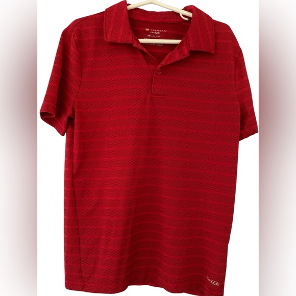 Tek GEAR DryTEK Boys S(8) Red Active Short Sleeve Polo Shirt, Embossed Stripes - Picture 1 of 3
